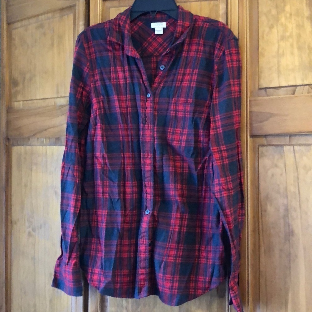 JCrew Factory Red & Charcoal Plaid Shirt Small